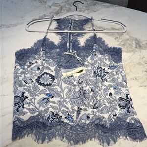 Floral Lace Trim Camisole - Blue